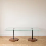 Table basse en verre et bois, années 70