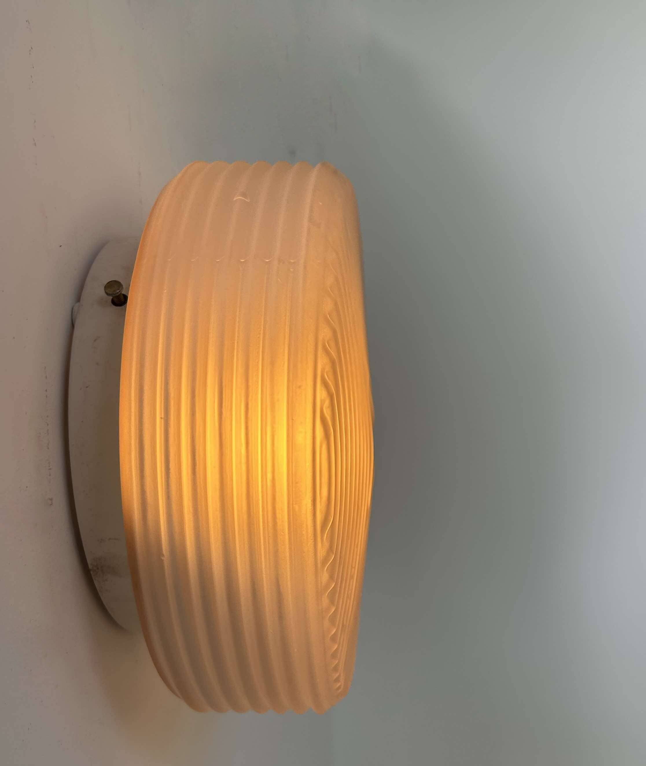 Vintage wall lamp in pressed molded sandblasted glass, France 1960