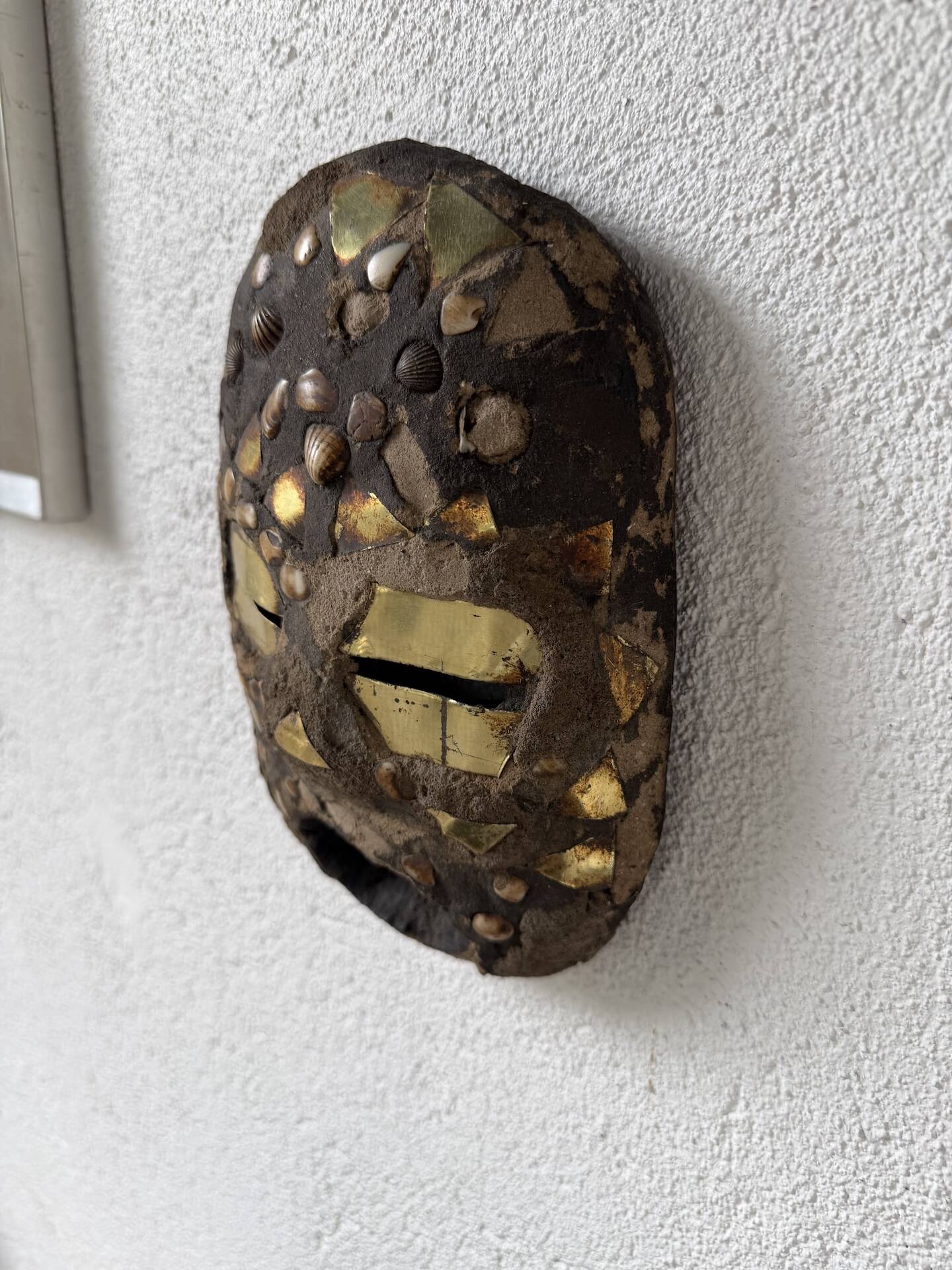 Ancient African mask Luba wood and shell