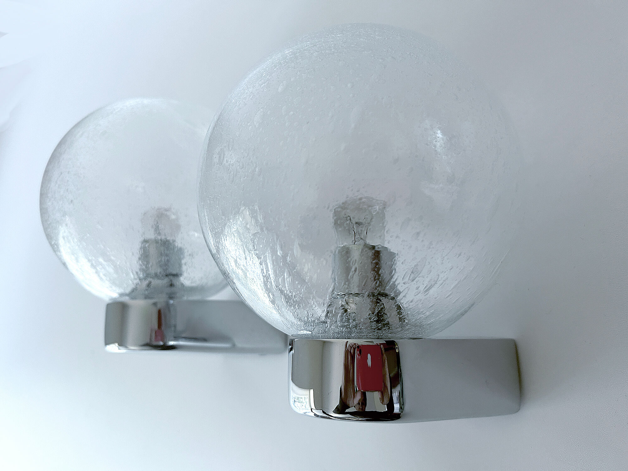 Vintage 70s wall lamps, chrome and bubble glass