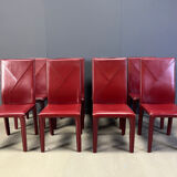 Red leather dining chairs by Roche Bobois France, 1980s - set of 8