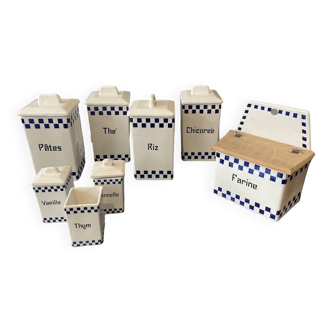 SERIES OF FRIDA PORCELAIN BLUE CHECKED SPICE JARS KITCHEN DECO GROCERY