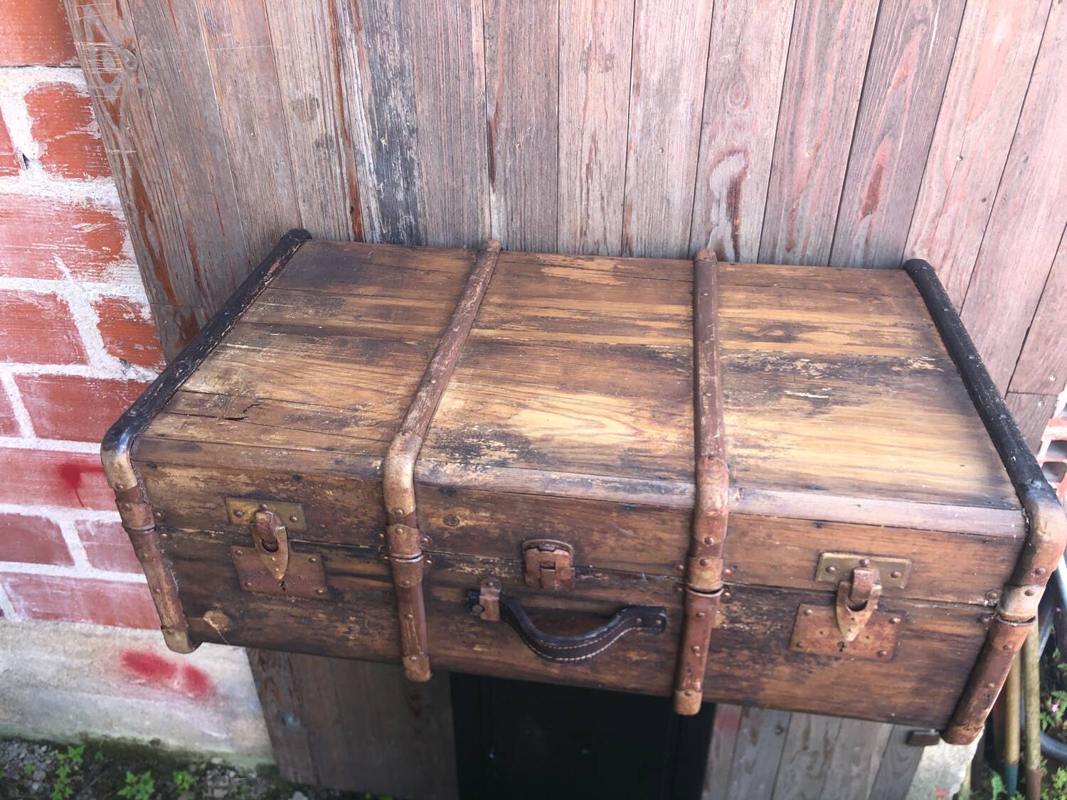 Old wooden transport trunk late 19th century vintage