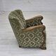 1960s, Danish armchair, green furniture velour, solid oak wood.