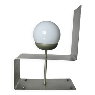 "UGINOX" lamp in steel and white opaline ball from the 70s
