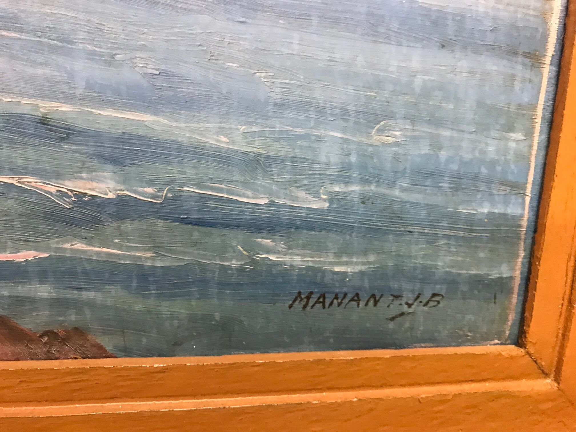 MANANT JEAN BAPTISTE OIL PAINTING SIGNED. SMALL MEDITERRANEAN PORT COTE D'AZUR