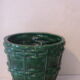 Green enamelled ceramic diramic pot cache signed b. Letalle, Saint Clement, France, numbered 4086.00, basket model, old