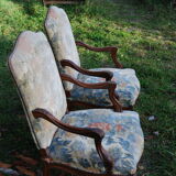 Pair of armchairs to the queen style Louis XV walnut, 19th century.