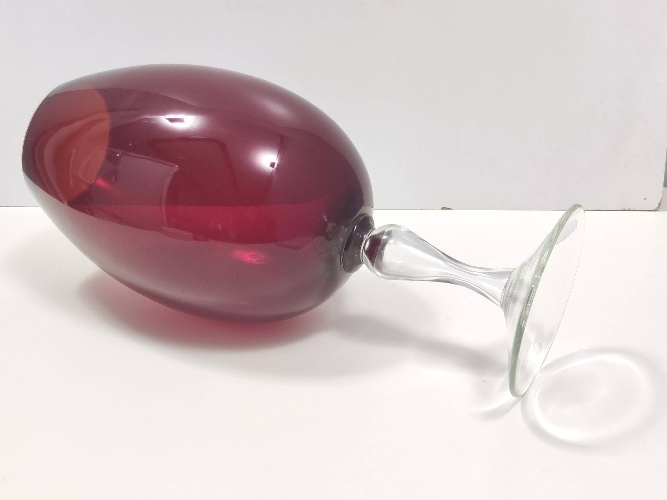 Vintage Crimson Hand-Blown Glass Vase, Empoli, Italy