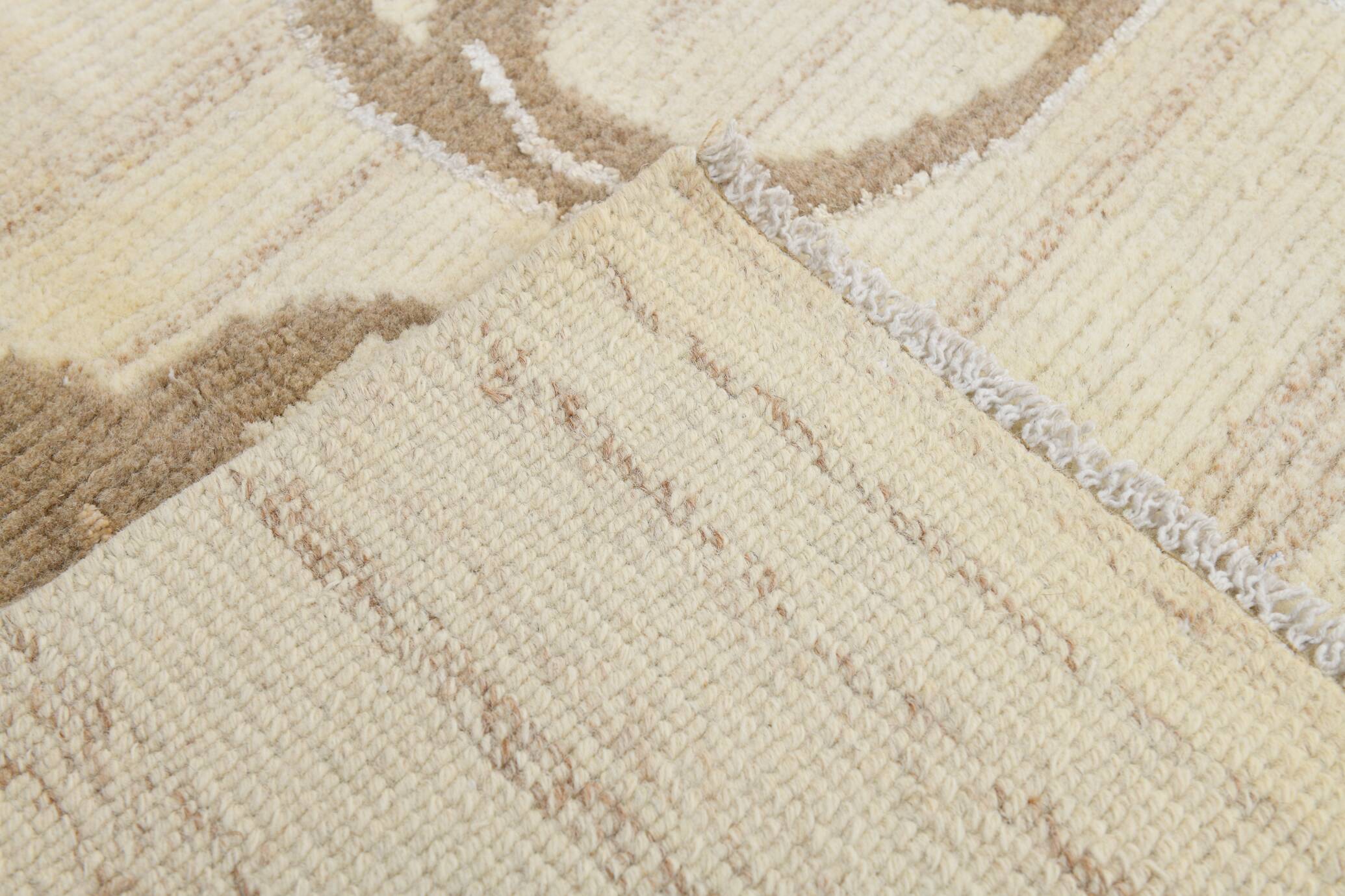 Turkish Cream & Brown Modern Vintage Rug, 179x273Cm