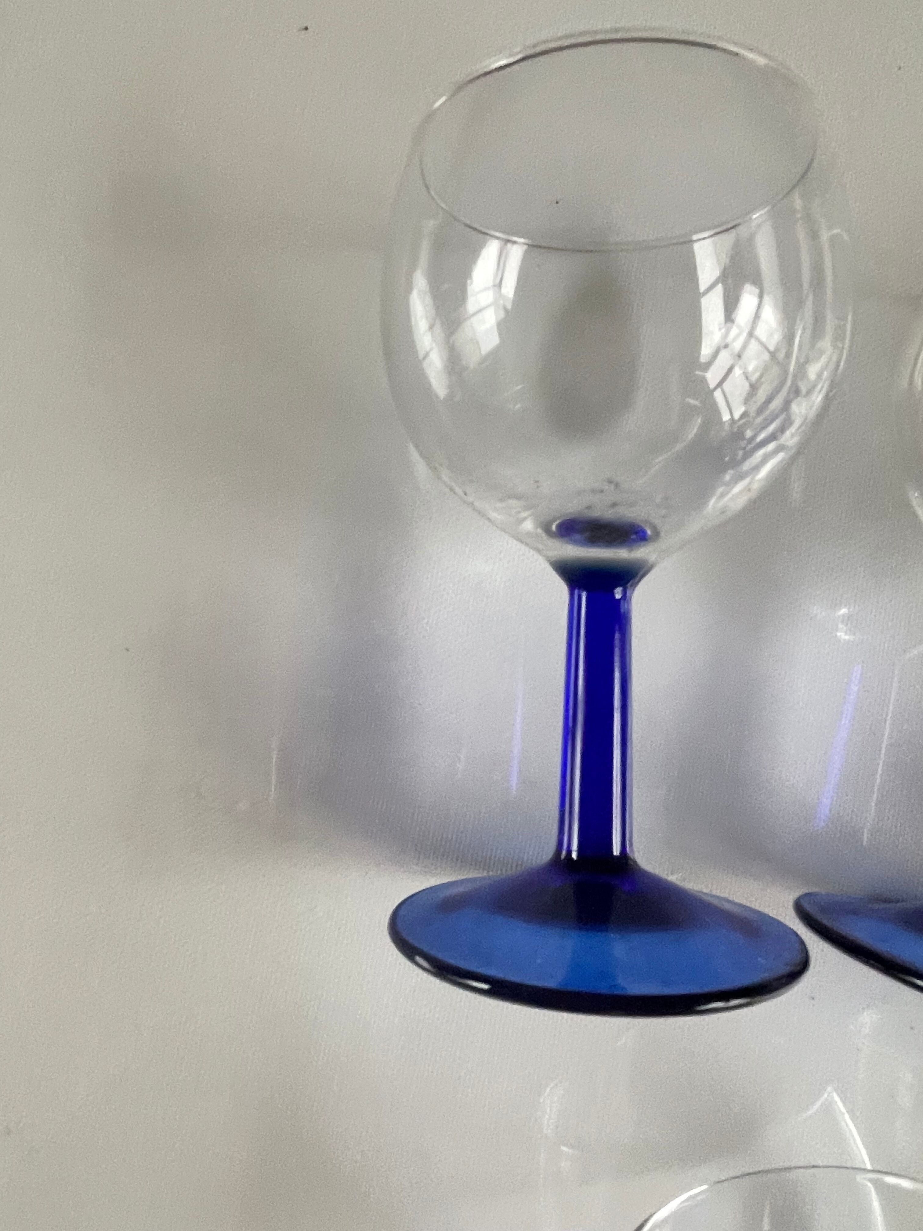 6 glasses 13 cm wine ARC France vintage foot blue stem