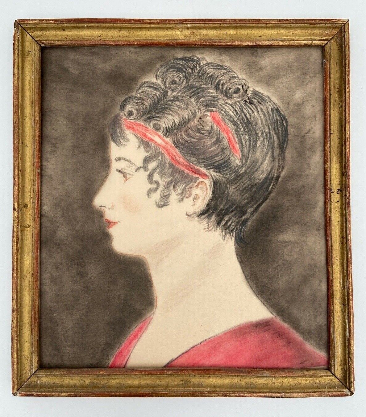 Aquarelle sur papier calque portrait femme travail debut xxe cadre dore