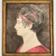 Aquarelle sur papier calque portrait femme travail debut xxe cadre dore