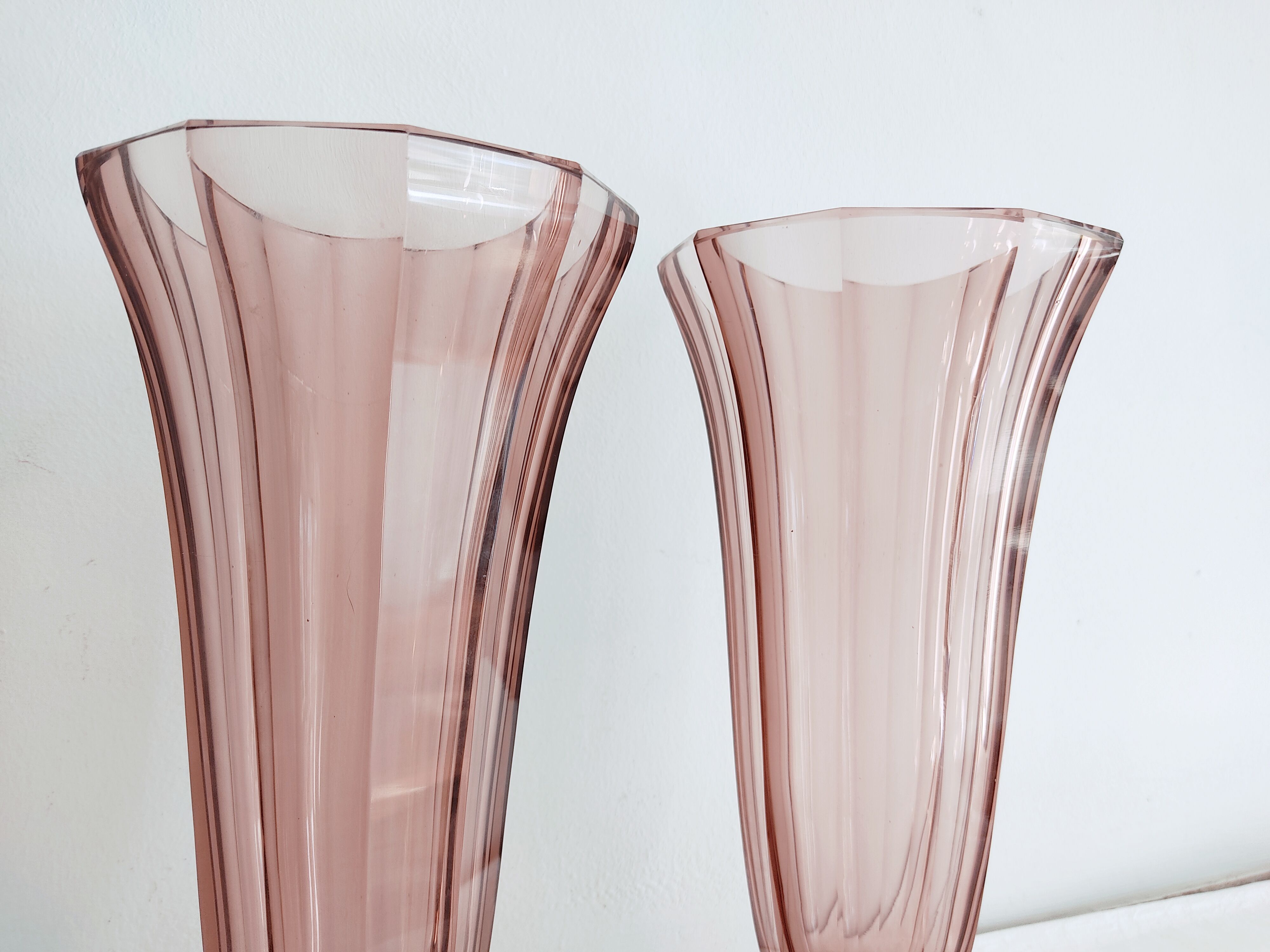 Pair of dark pink crystal vase art deco