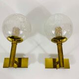 Pair of wall lamps in brass and glass Hillebrand, Germany 1960