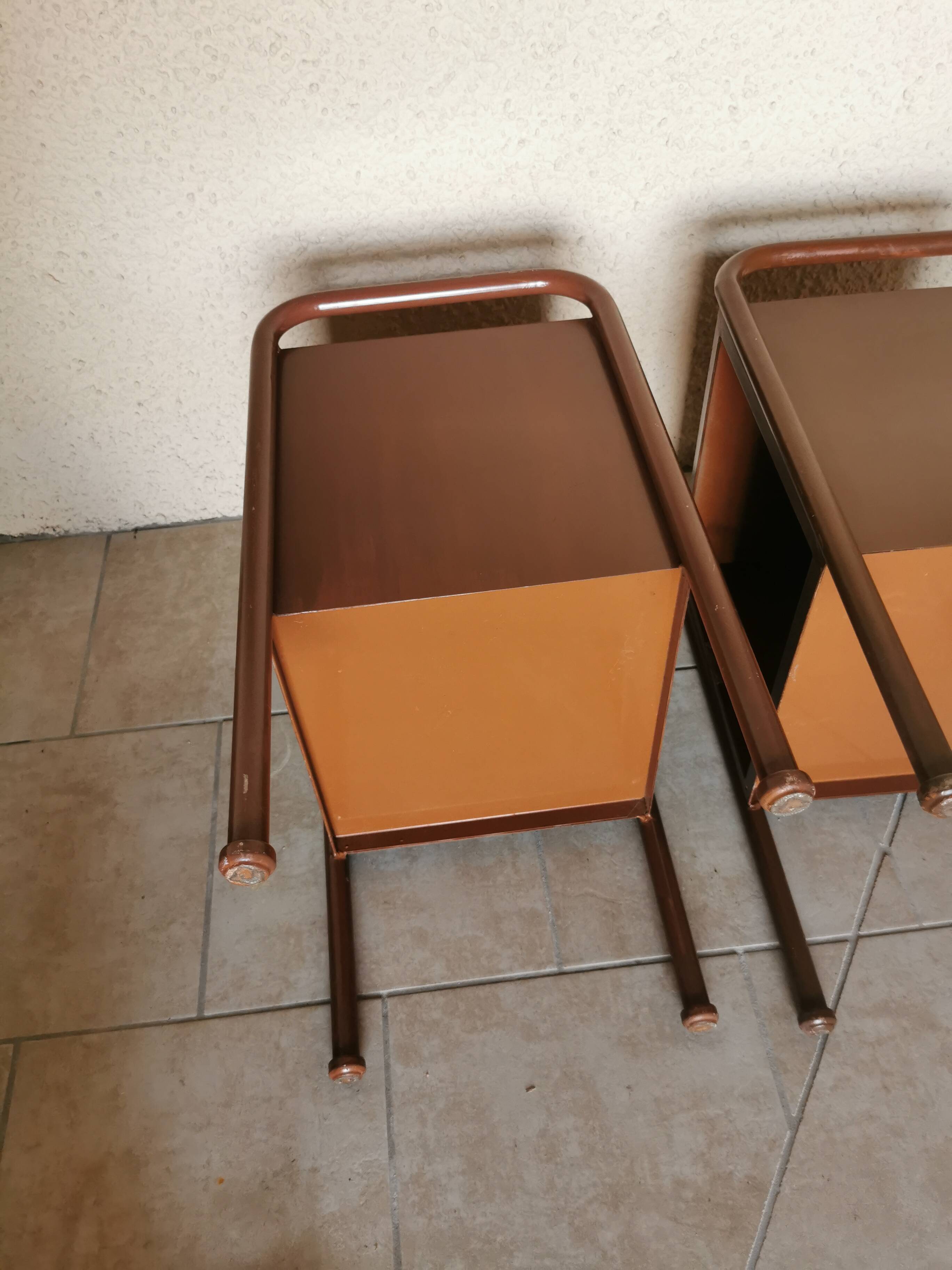 Pair of boarding school bedside tables