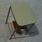Retractable kitchen stepladder, wood and formica, vintage 60s