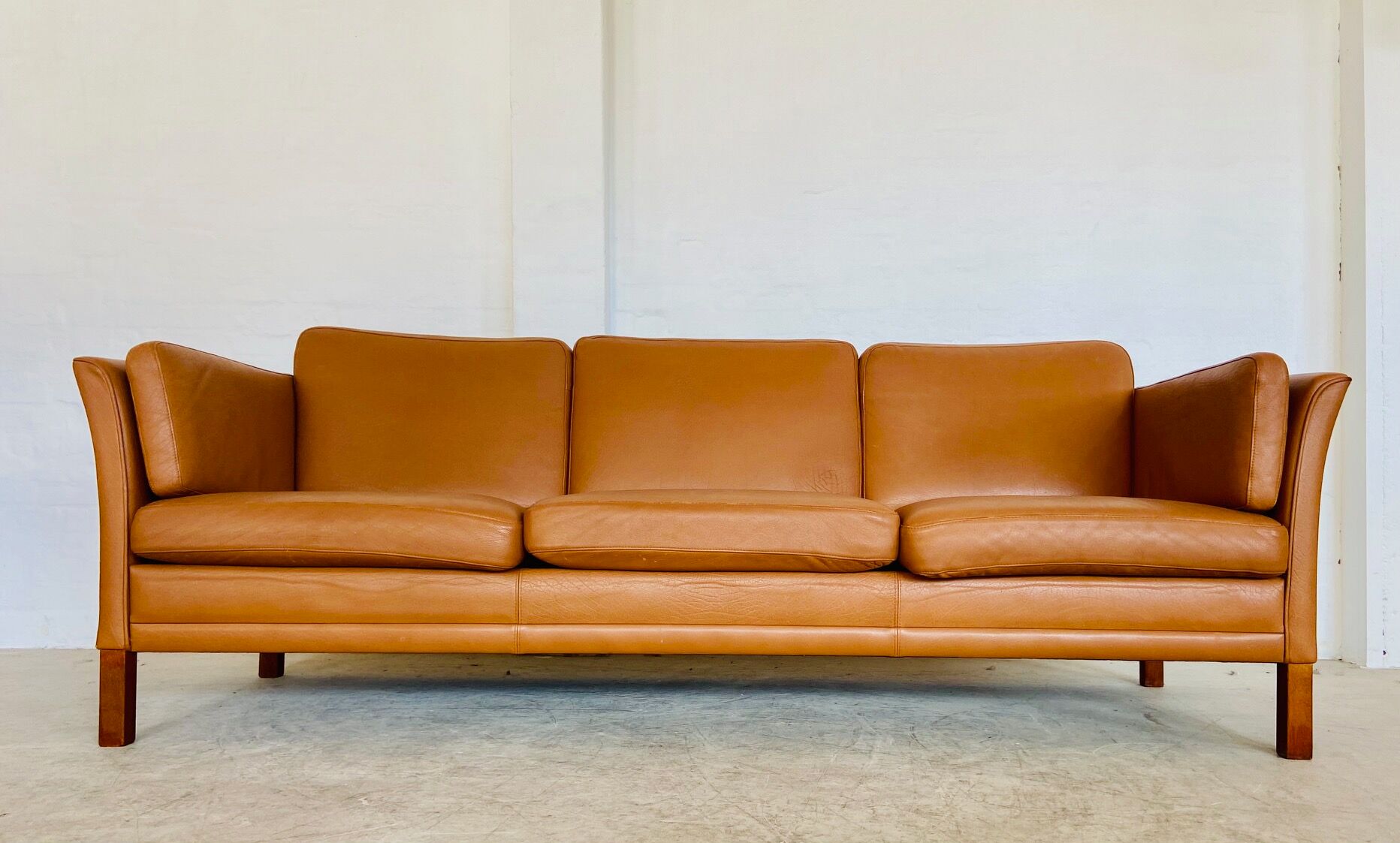 Vintage Danish mid-century Morgans Hansen cognac 3-seater sofa