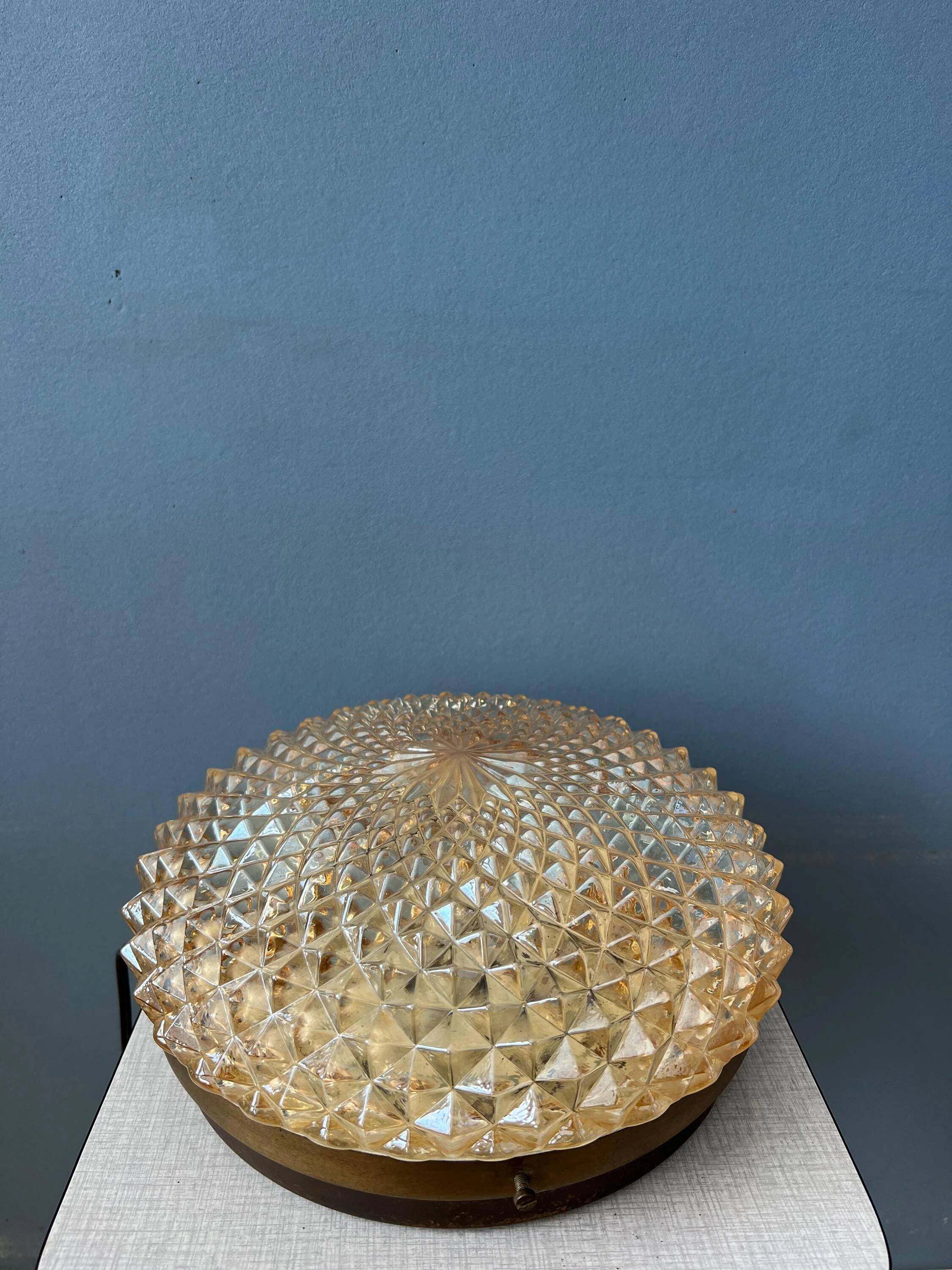 Plafonnier encastré Mid-Century en verre cristal
