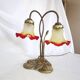 Brass water lily lamp and glass paste tulip, double, art nouveau style.