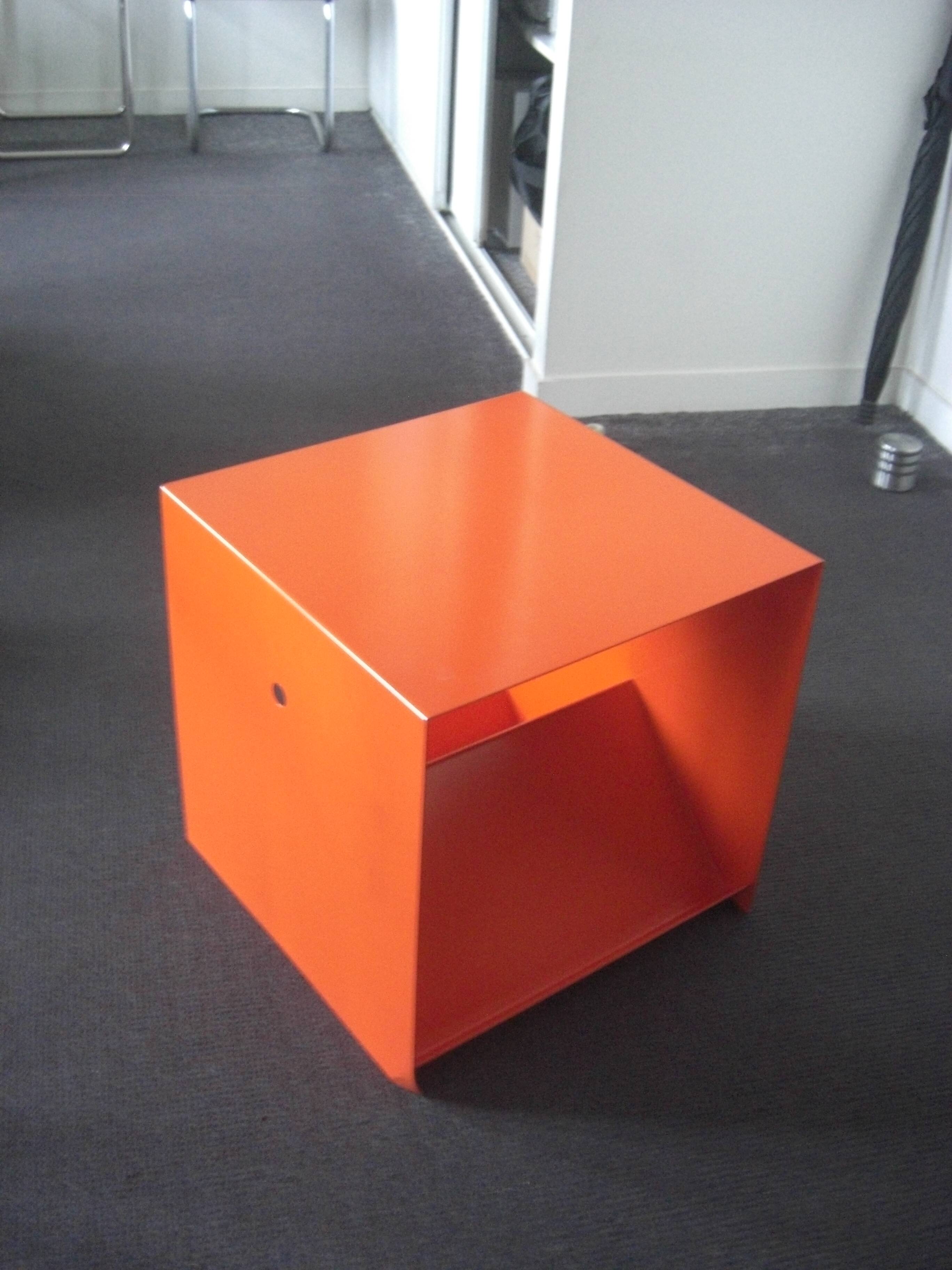Side table, contemporary bedside table in orange metal