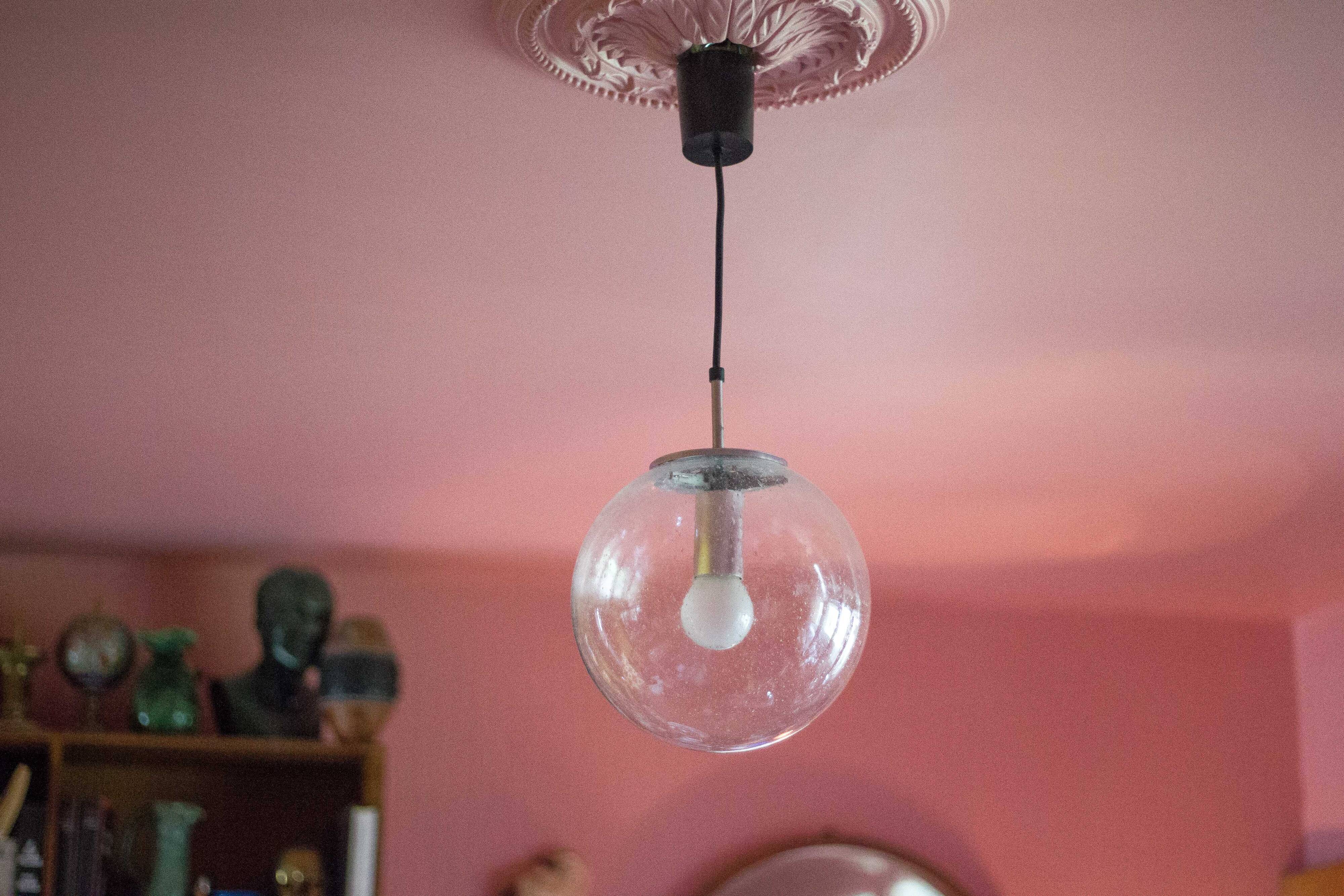 Vintage Glashütte Limburg pendant light, bubbled glass ball, ceiling lamp, ball chandelier