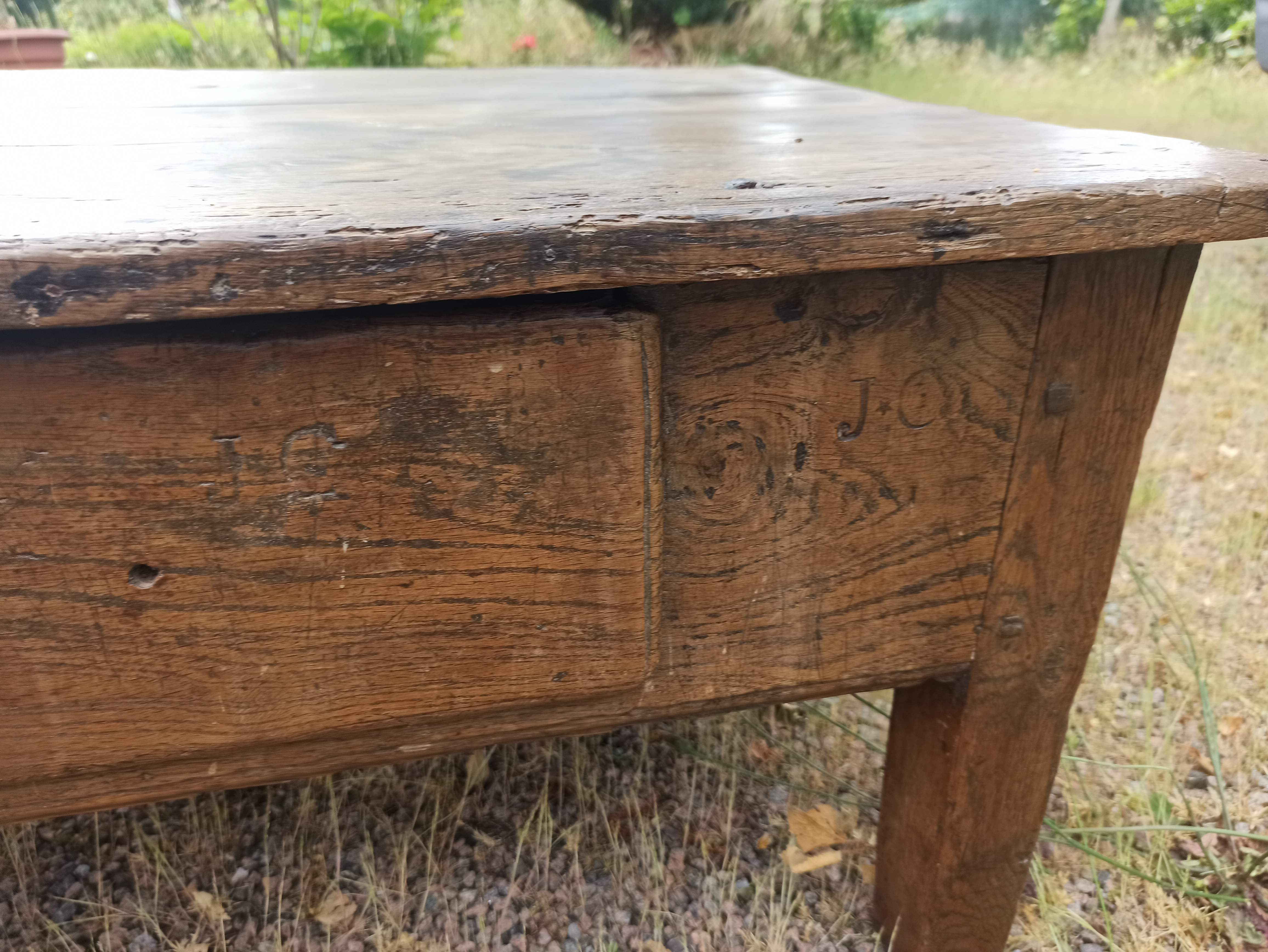 Rustic solid oak coffee table farmhouse initials J C