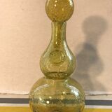 Paire d'ancienne bouteilles Biot verre soufflé bullé jaune avec bouchon