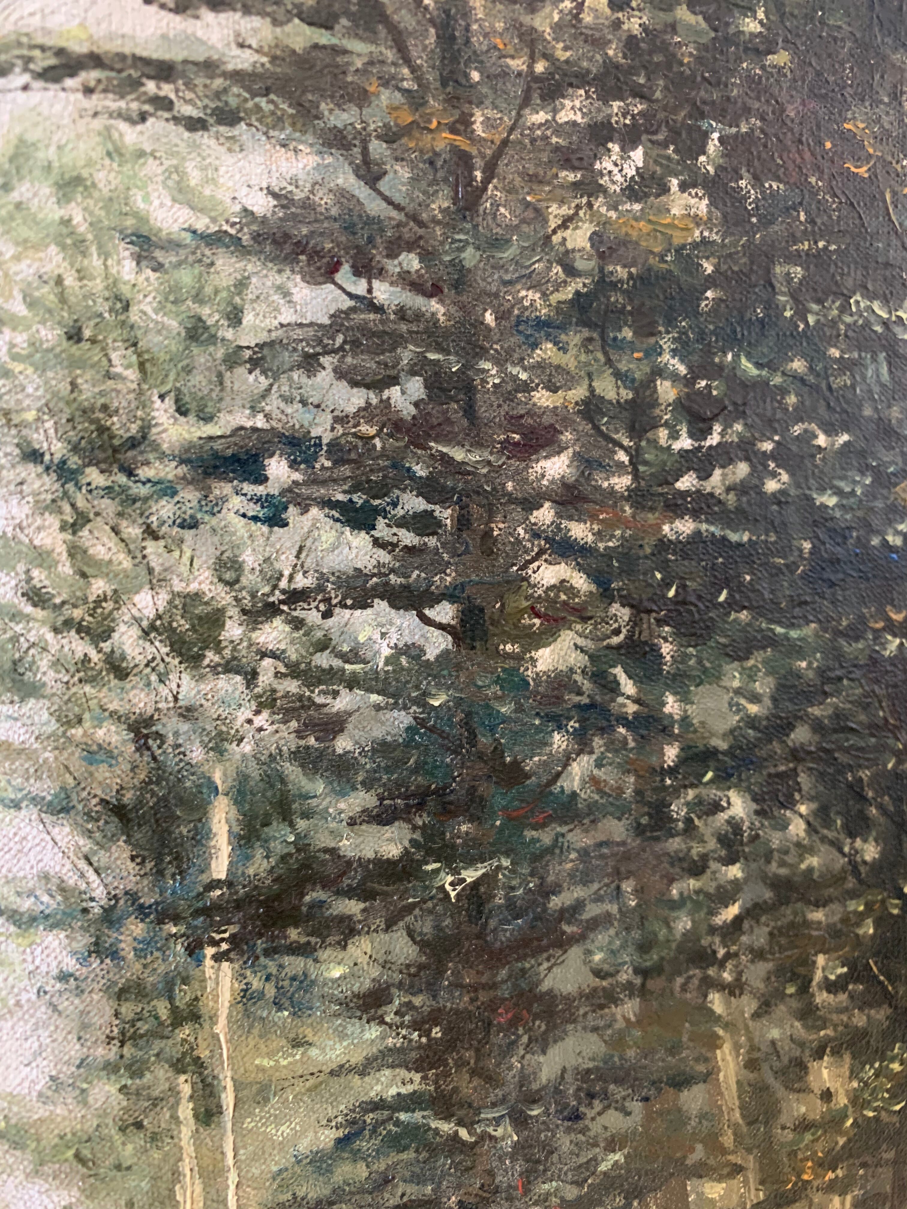Huile sur toile, forêt, vintage