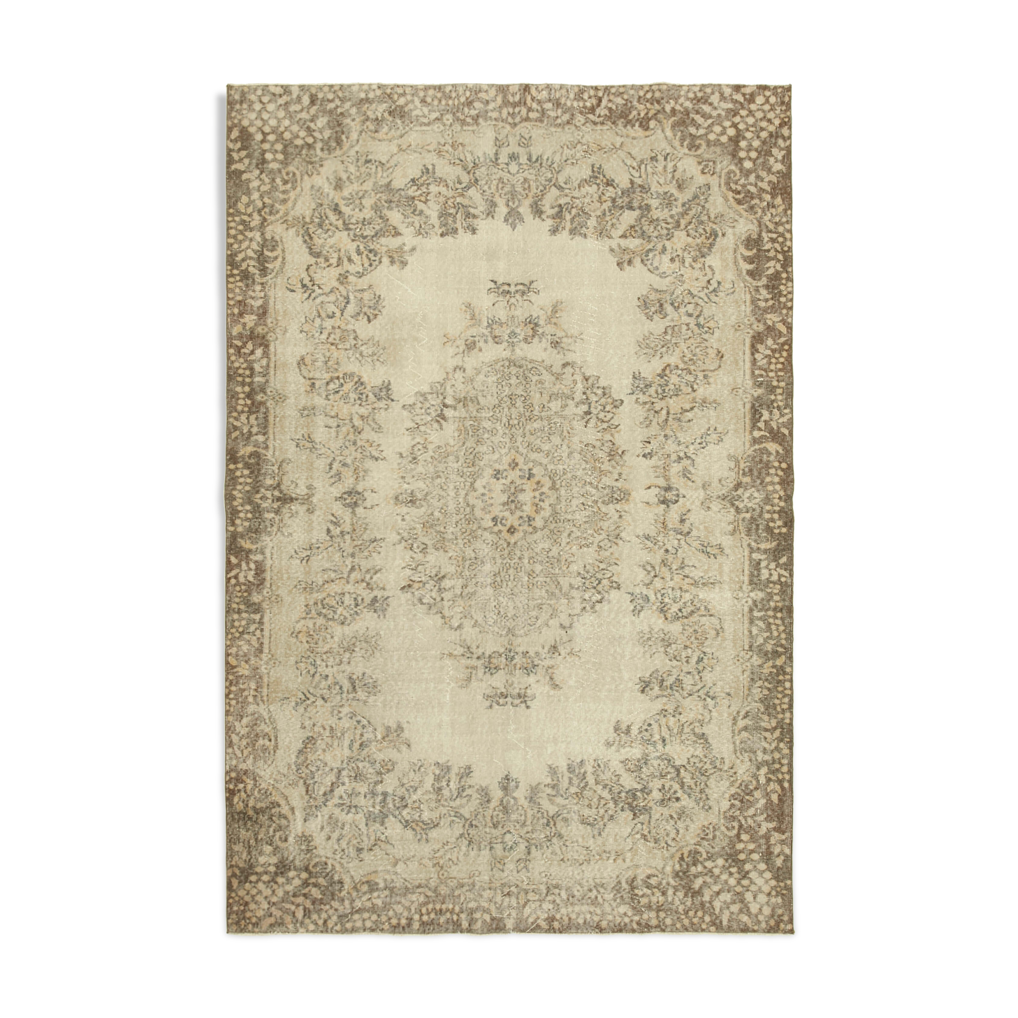Hand-knotted decorative turkish beige carpet 202 cm x 301 cm