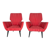 Mid-century modern pair of red armchairs. italy 1950s