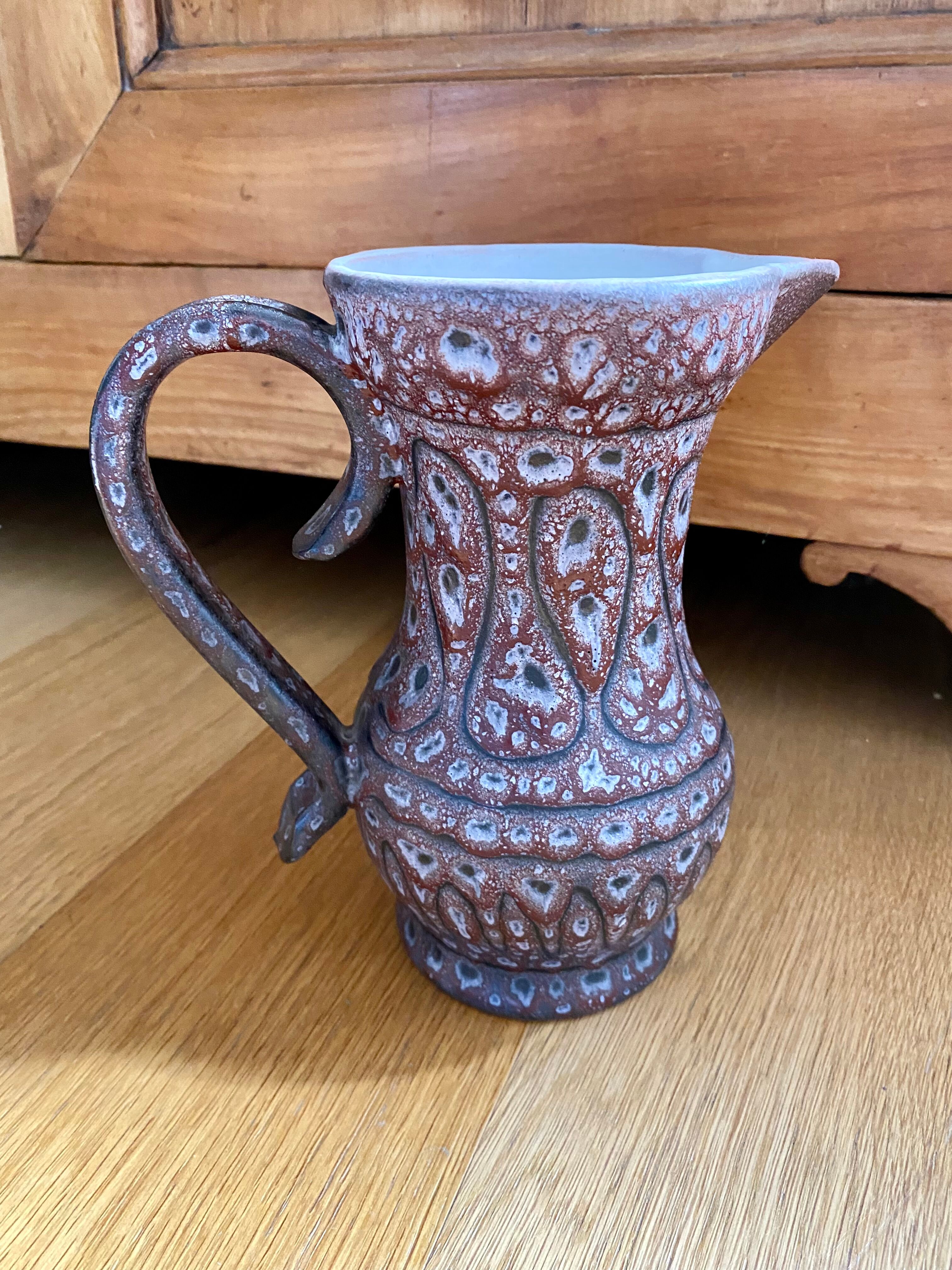 Pitcher Jean Austruy ceramic Vallauris burgundy