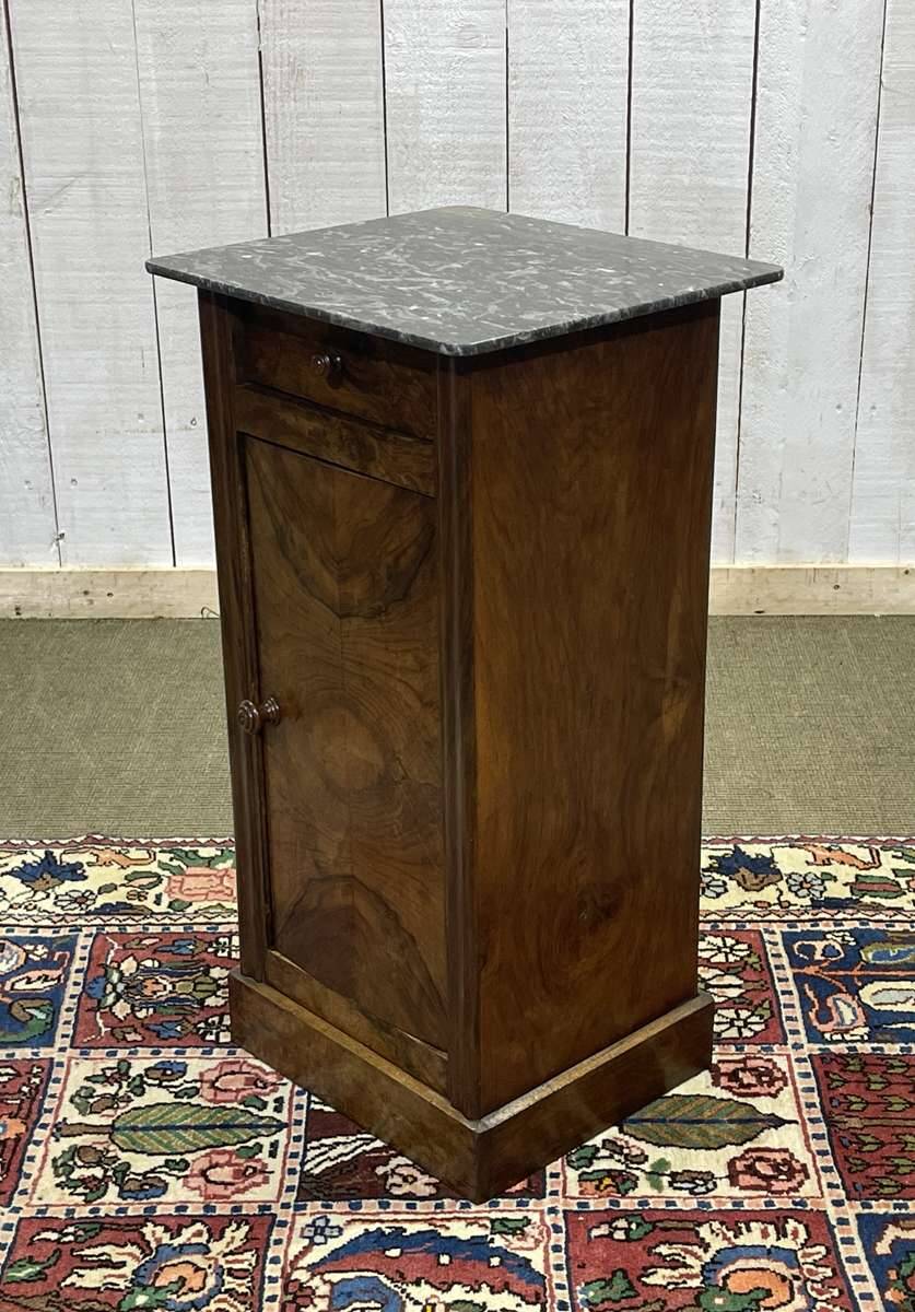 19th century bedside table in walnut, oak and marble top