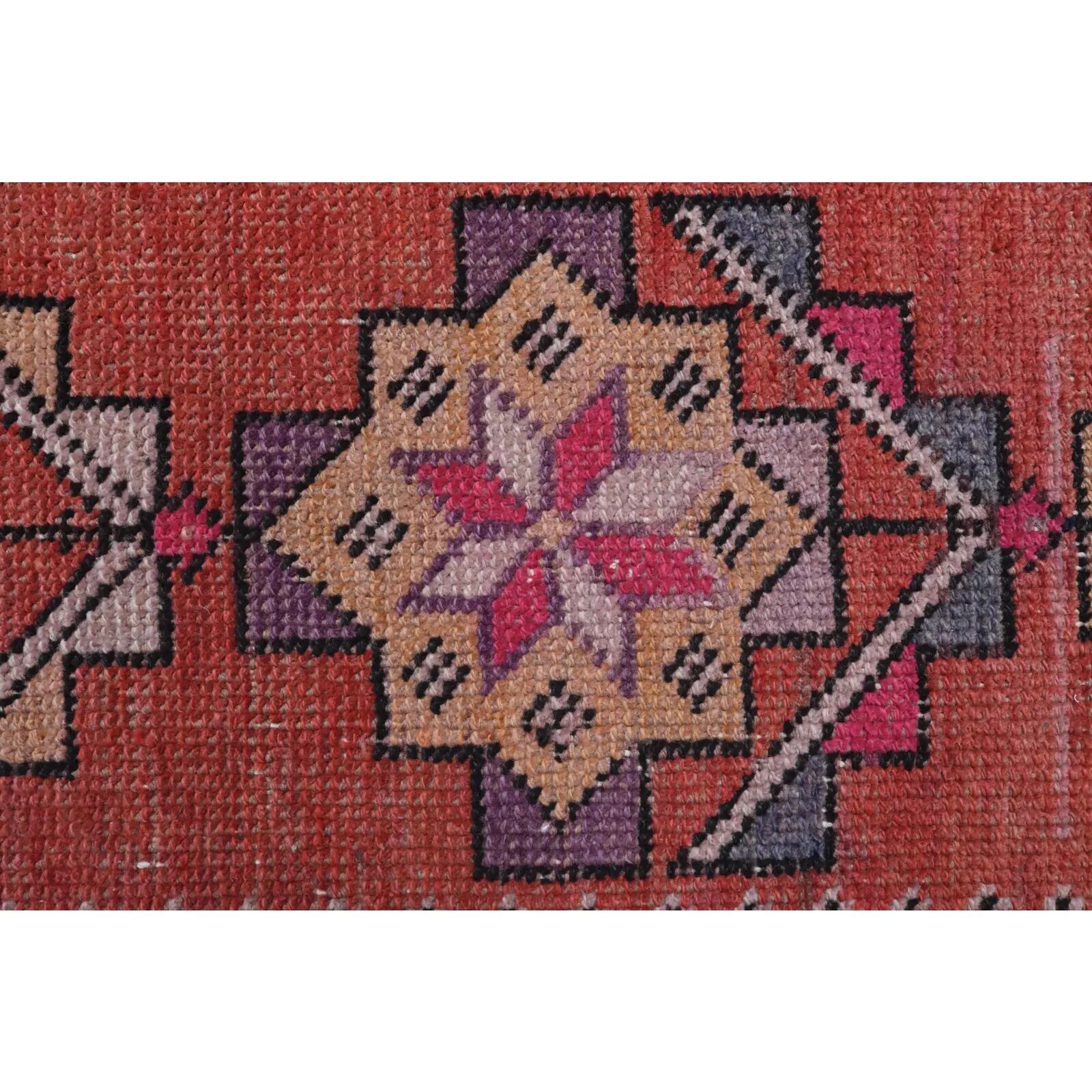 Vintage Turkish hand-knotted wool cotton red runner rug 83x362