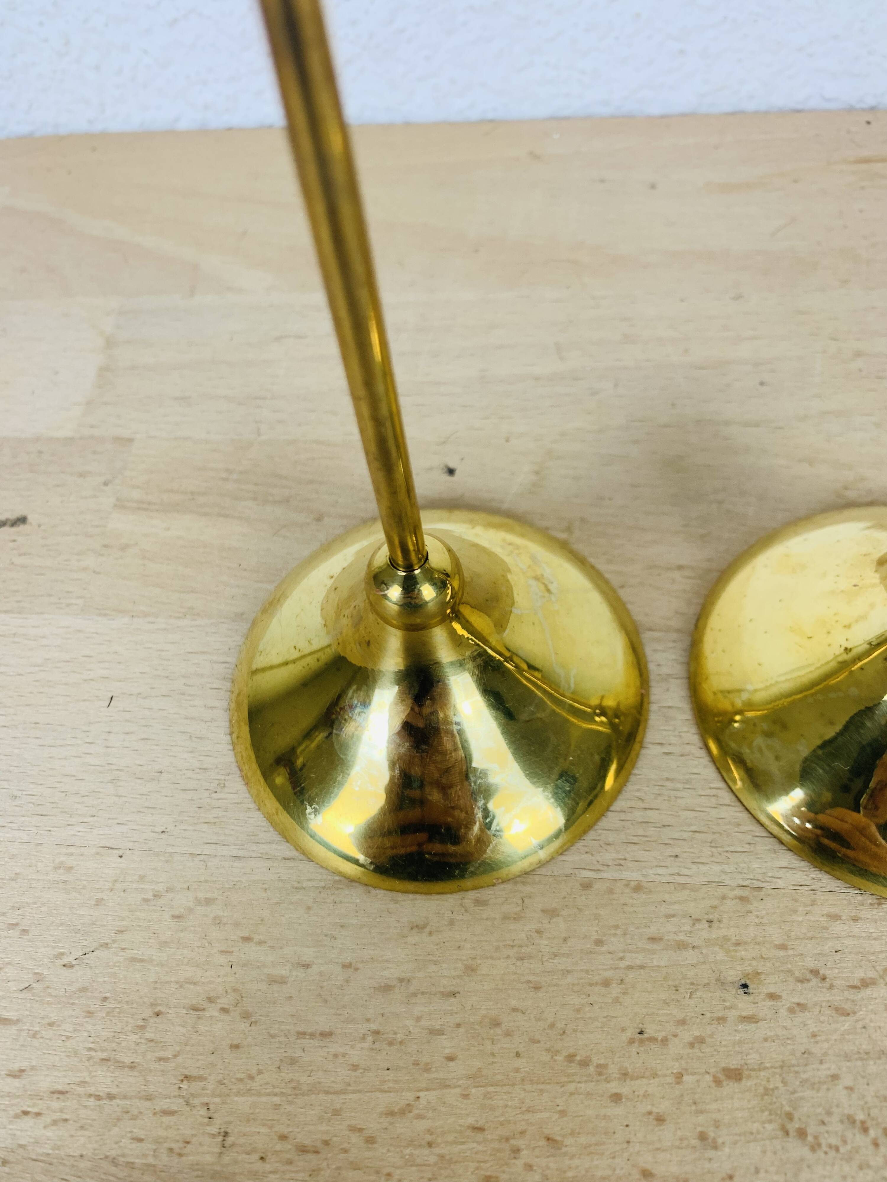 3 Scandinavian style gold-plated brass candle holders