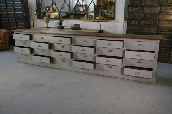 Large gray 24-drawer craft cabinet from the 1950s