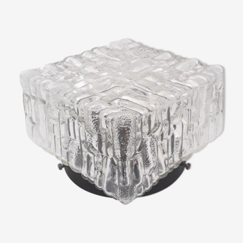 Ceiling lamp / vintage wall lamp - Molded glass - Square shape - 1970