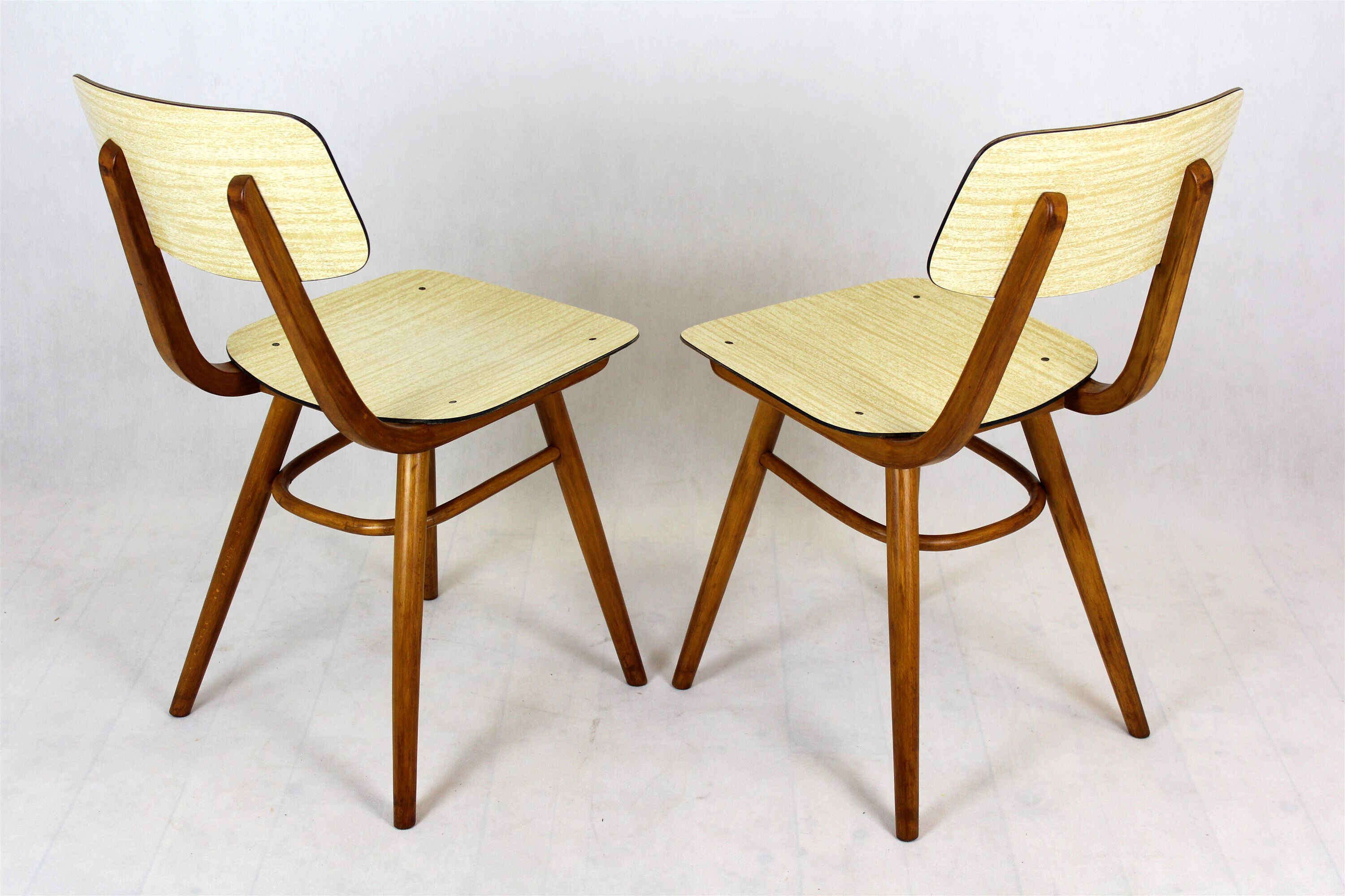 Vintage Formica and Wood Chairs from TON, 1960s, Set of 2