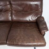 Three seater sofa upholstered with patinated brown leather by Arne Norell, 1970s