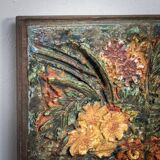 Ceramic floral relief wall sculpture by Neubauer, 1970s