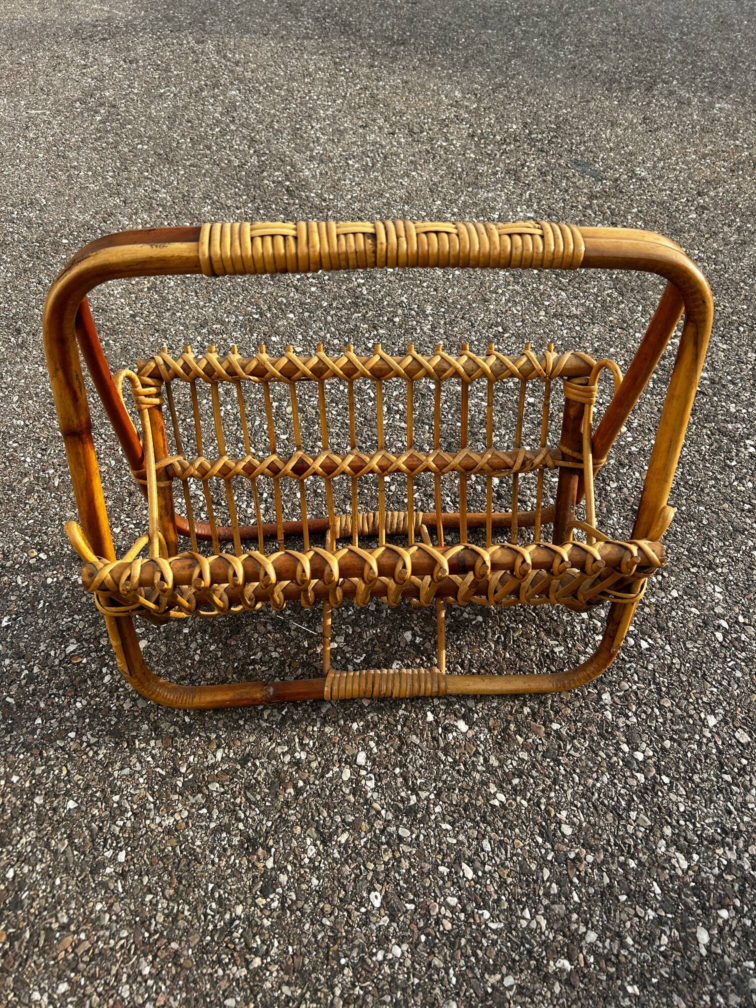vintage rattan magazine rack
