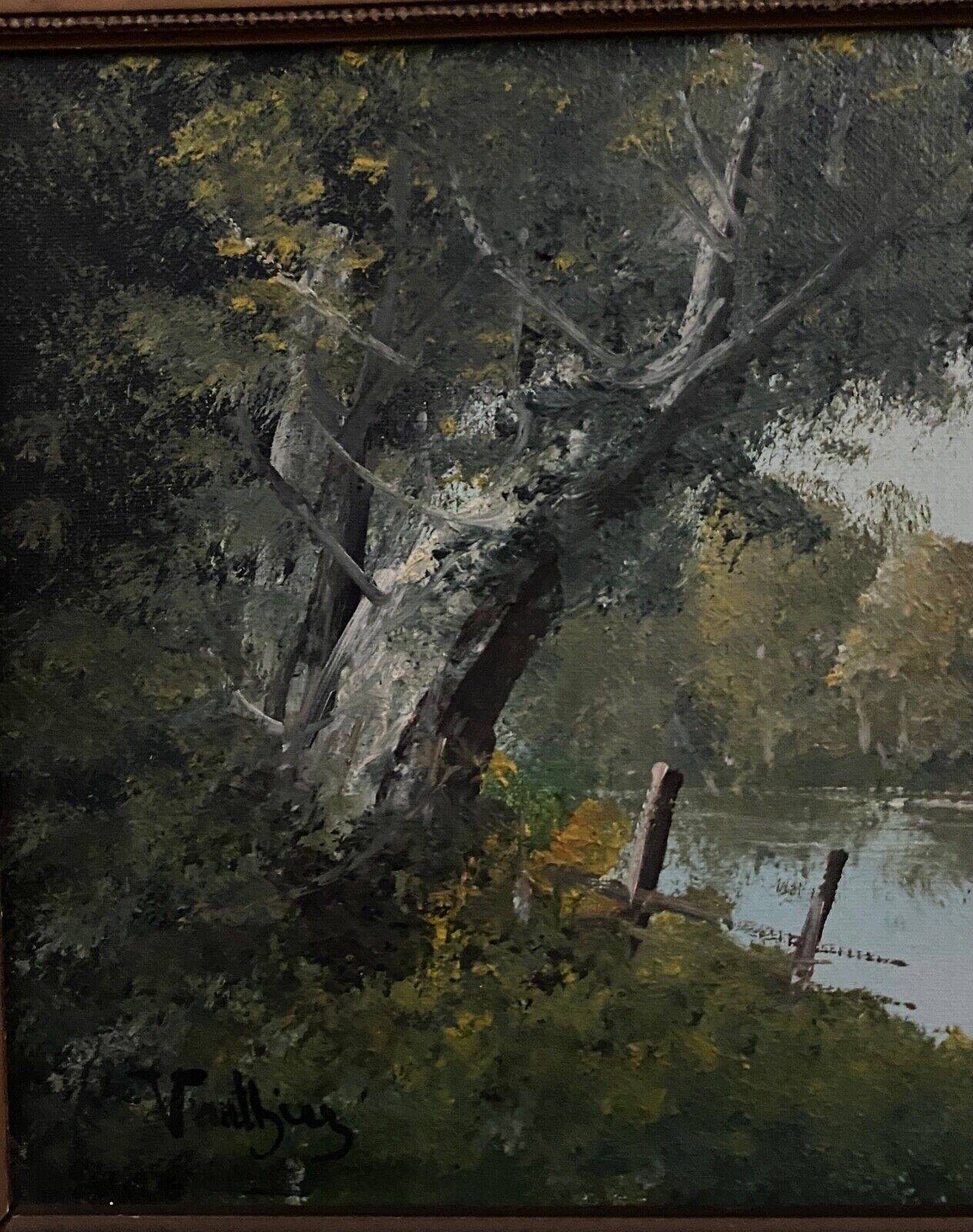 Huile sur toile Pierre Louis Léger Vauthier paysage barque