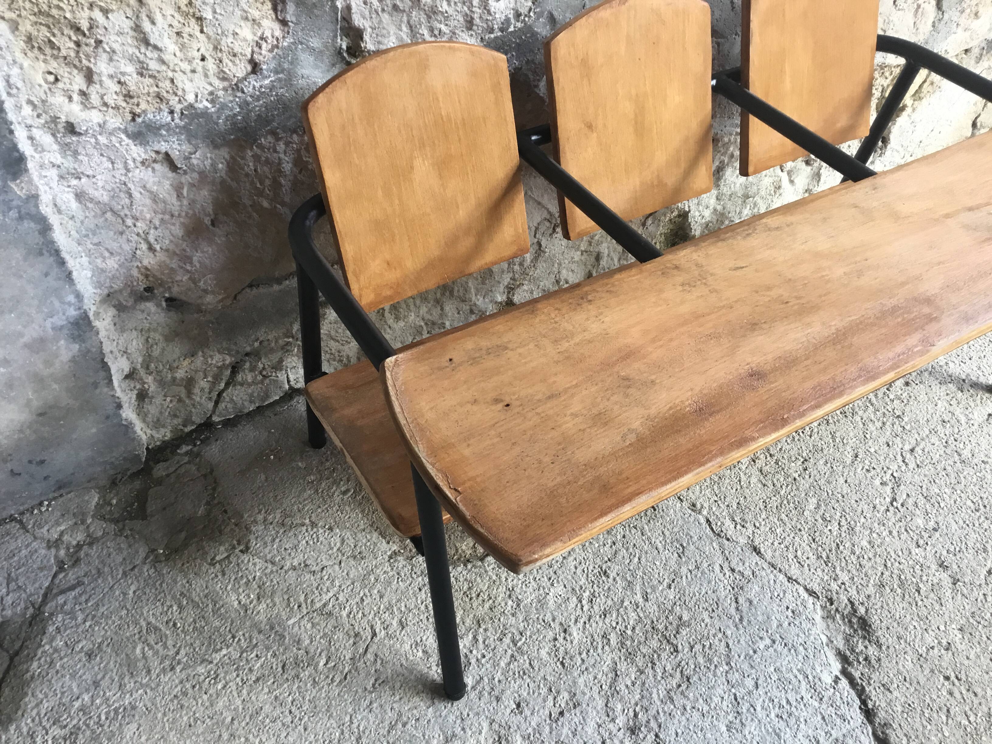 3-seater children's bench or desk - vintage school furniture 1950