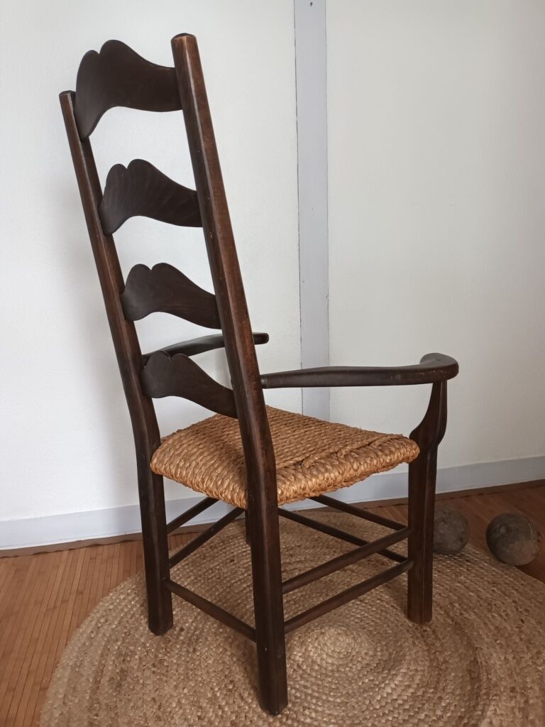 Brutalist armchair in woven straw