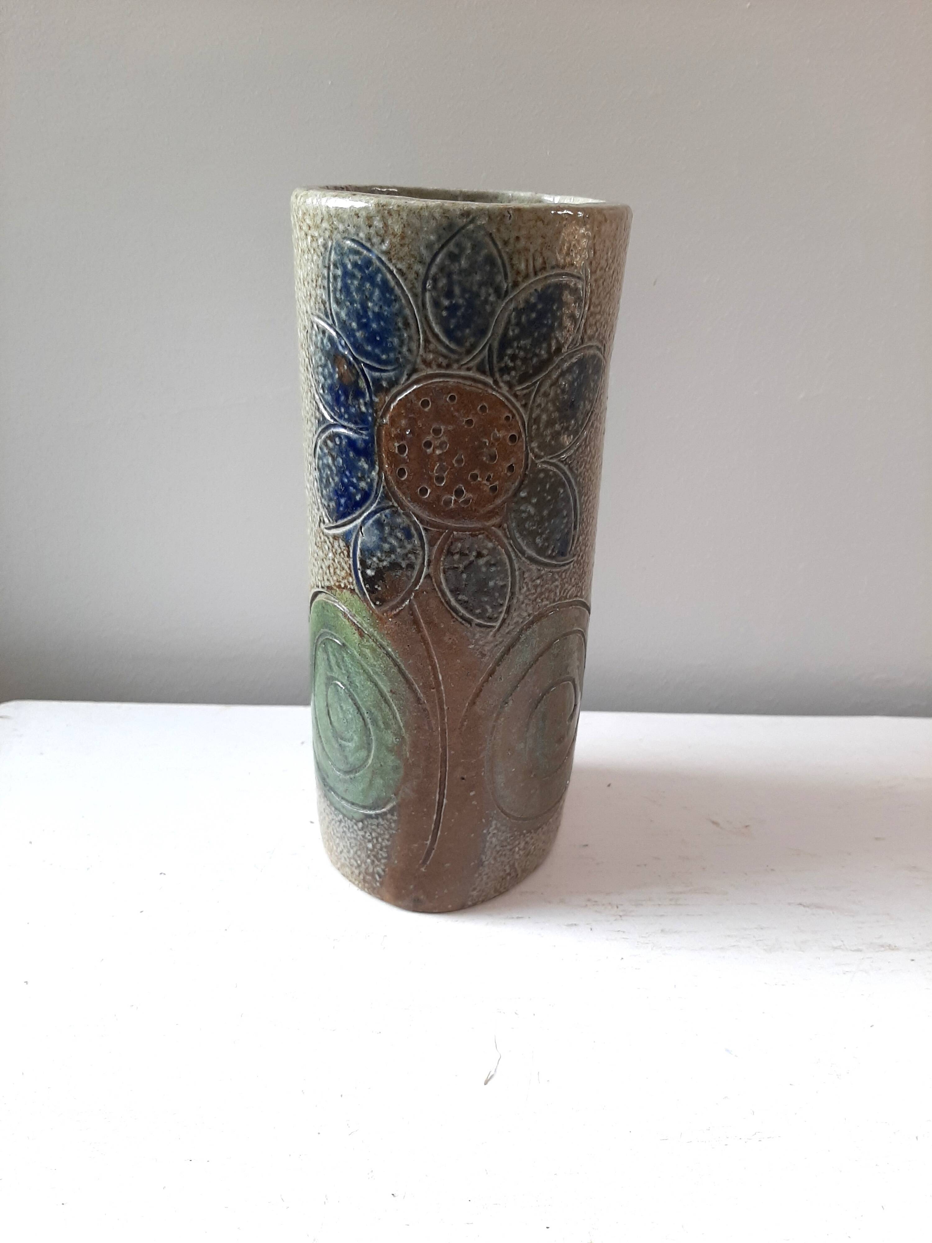 Jean Claude Monange stoneware scroll vase
