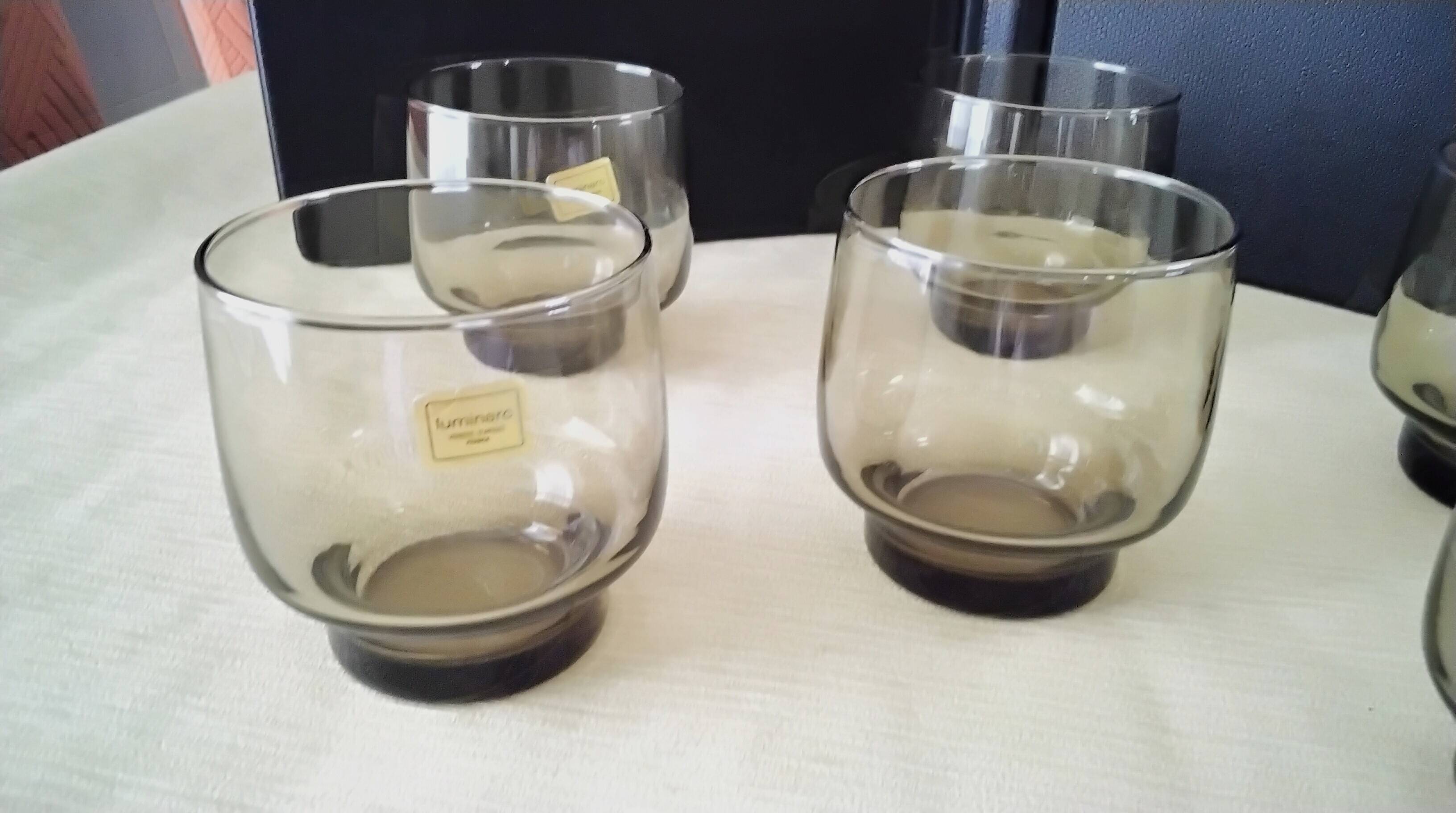 6 smoke-coloured glasses Luminarc 1960s Model Tivoli
