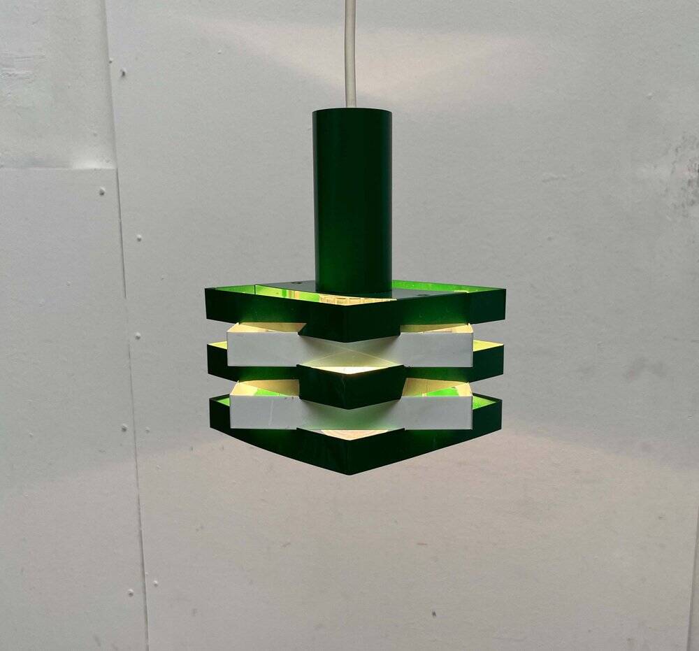 Modern metal lamella pendant lamp from the mid-century in the style of J. J. M. Hoogervorst for Anvia, 1960s.