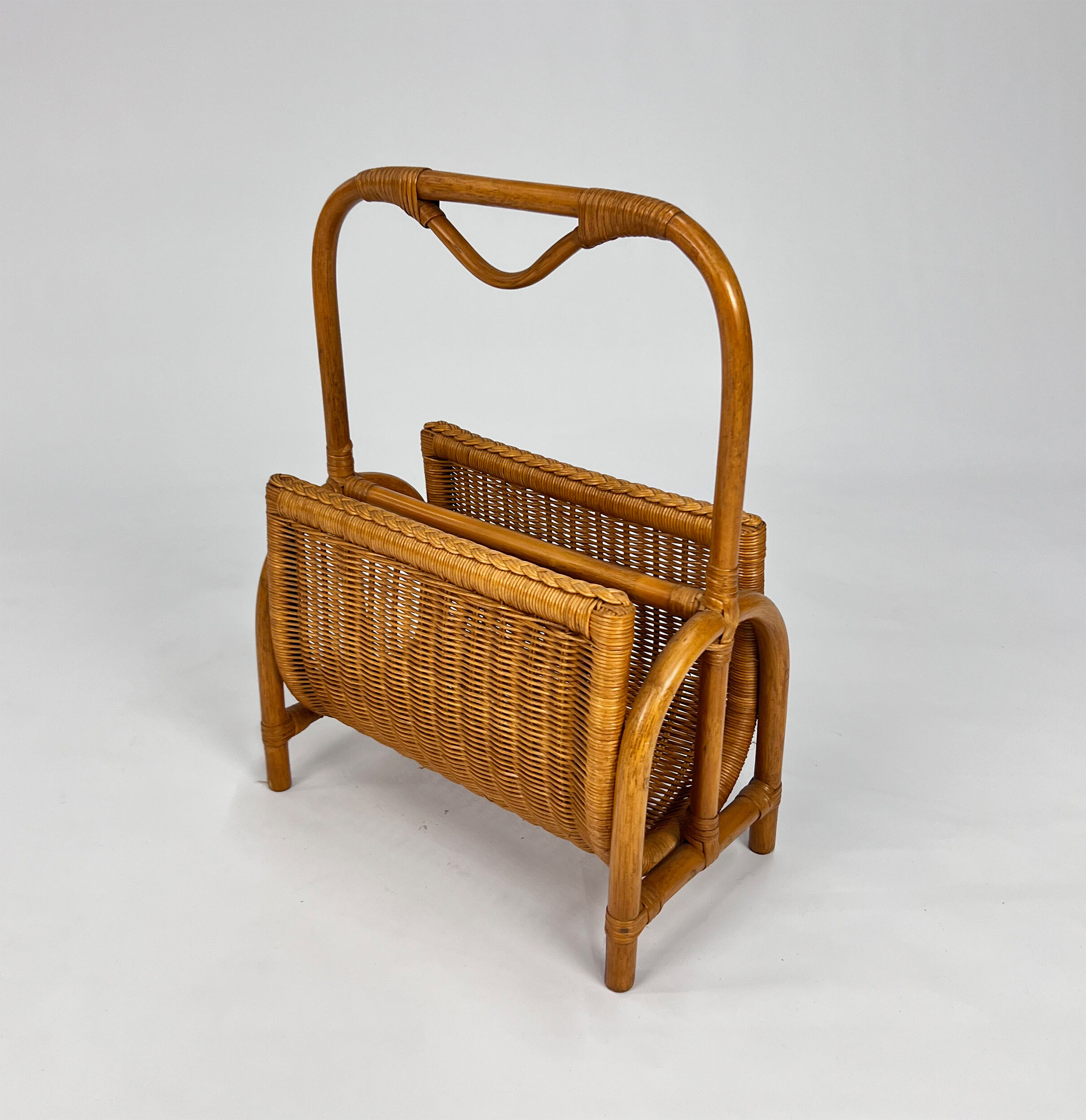 Rattan and Bamboo Magazine Rack, 1970s