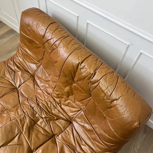 Vintage caramel leather bench