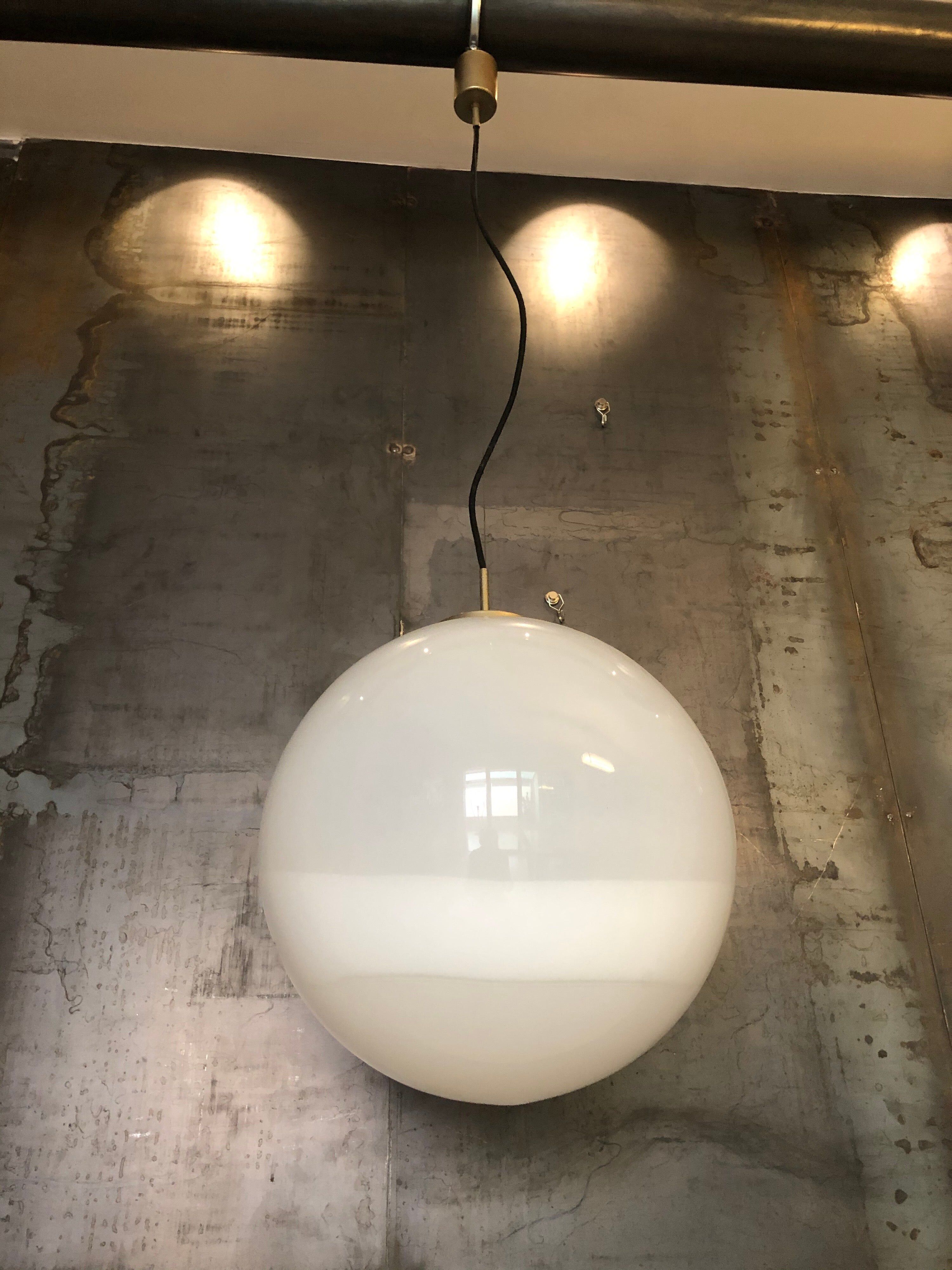 Midcentury Large Chrome and White Murano Glass Sphere by Mazzega, Italy, 1960s